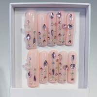 Tacana 10 pièces Faux ongles à presser faits main 4.0 Carré européen Paillettes dégradées Sculpture 3D Couverture complète Style français