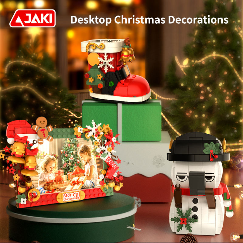 JAKI DIY Decorative Frame Mirror Set Xmas Tree Snowman Block Model