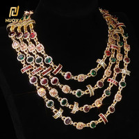 Collier Chaîne Maillons Croix en Zircon Cubique Coloré NUOYA, Plaqué Or avec Opale Multicolore, Bijoux Fantaisie Hip Hop pour Hommes et Femmes, Cadeau