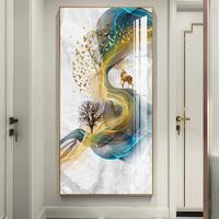 Art mural en porcelaine de cristal abstrait chinois de luxe moderne, cadre en aluminium doré, style cerf, décoration intérieure, peinture, décoration de salon