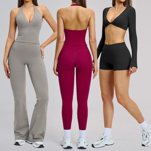 Anpassbares Logo Workout-Kleidung Atmungsaktiver Schnelltrocknender Sport-BH Slim Fit Hochgeschnittene Damen Yoga-Leggings Fitness Yoga-Set - Product Image 5
