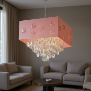 Lámpara de Techo Colgante LED E27 de Cristal Cuadrado Rosa, 2700K Blanco Cálido, para Sala de Estar - Product Image 2