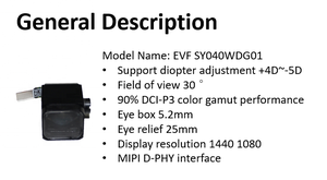 TDO 0.4 inç 1440x1080 4:3 1800nit Mikro-OLED EVF Optik Modülü, Dijital/Sinema Kameraları/AR/VR/HMD için Diyoptri ile - Product Image 2