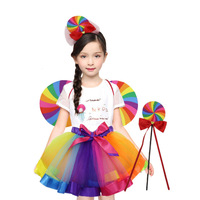 Nouveau coloré arc-en-ciel Tutu jupes pour filles enfants anniversaire princesse arc jupe avec pince à cheveux ailes d'ange Halloween ensembles de pâques