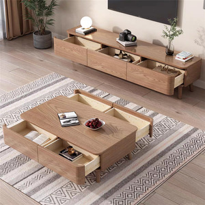 Mueble de TV de madera maciza de fresno estilo nórdico con almacenamiento para sala de estar moderna - Product Image 4