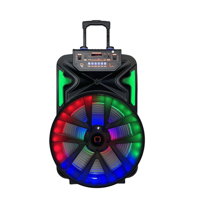 15 Inch Trolley Outdoor for 5.3 Speaker Wheels RGB LED Lights 60W Output Battery Powered for Mobile Phone Karaoke Party