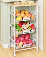 Chariot de rangement de cuisine à espaces étroits avec 4 paniers extractibles, étagère roulante pour organiser les légumes et les fruits pour petits espaces