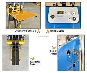 Elevador de placa de acero semieléctrico de Servicio Ligero 1100 1300 1500 1700 1800 mm Potencia del motor Mini elevador de horquilla Apilador inoxidable - Product Image 2
