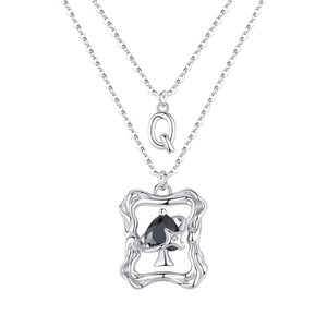 Collier pour femme en argent sterling 925, motif <span class=keywords><strong>Pique</strong></span> <span class=keywords><strong>Reine</strong></span> sportif, design double couche, chaîne <span class=keywords><strong>de</strong></span> pull en bambou, tendance et polyvalent - Product Image 5