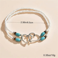 Chaîne de cheville élastique double couche en alliage avec perles double cœur et turquoise, style vacances tendance, idéale pour les couples N25910