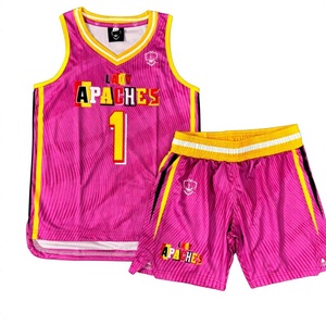 Ensemble de maillots de basket sublimés Lady Apaches rose et jaune, col en V, sans manches, séchage rapide, uniformes sportifs pour filles - Product Image 1