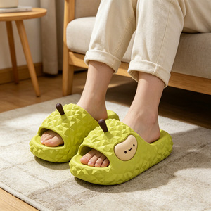 Cute Cartoon Durian Slippers For Women Thickened Non Slip Soft Sole Indoor Home Wear Size 36 41 Yellow Green - Product Image 1