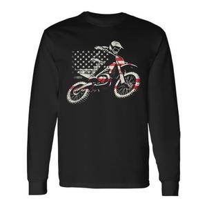 Camiseta de manga larga Dirt Bike Retro American Flag Motocross Enduro - Product Image 1