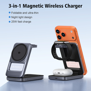Station de charge sans fil magnétique rapide pliable 3 en 1 multifonction QI2.2 25W, <span class=keywords><strong>chargeur</strong></span> sans fil de bureau, support de téléphone pour iPhone - Product Image 2