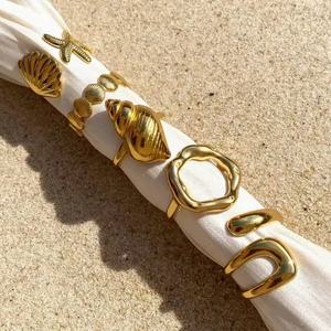 Anillos de Acero Inoxidable de Moda al por Mayor, Accesorios de Mano, Joyería Impermeable, Anillos Geométricos Gruesos Chapados en Oro de 18k para Mujer - Product Image 1