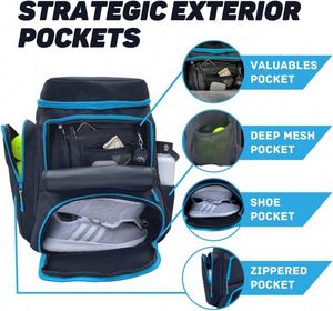 Sac à dos de sport grande capacité, échantillon gratuit, pour pickleball, hommes et femmes, capacité de 2 à 4 raquettes avec poches de rangement - Product Image 5