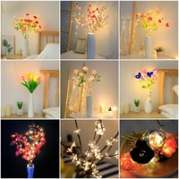 Lampu LED Ranting Bunga Tulip Mawar Plum untuk Vas Meja Pot Bunga Dekorasi Natal Liburan Pesta Pernikahan Ruangan