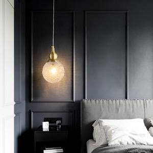 Lámpara colgante de cobre dorado minimalista, lámpara colgante de techo de cristal de latón de un solo cabezal, comedor, dormitorio, Villa, decoración de luz interior - Product Image 3