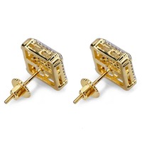 Boucles d'oreilles clous carrées dorées serties de zircone cubique (CZ) pour hommes et femmes, bijoux hip-hop streetwear, cadeau