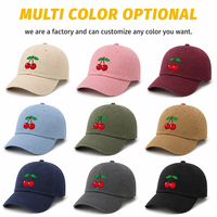 Gorra de Béisbol de Algodón Lavado con 6 Paneles y Bordado de Cereza, Personalizable con Logotipo, al por Mayor OEM/ODM, Ajustable, para Uso Diario