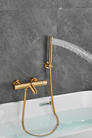 Mitigeur thermostatique doré brossé pour douche, avec bec cascade pour baignoire, douchette à main et robinet de remplissage pour salle de bain, avec vanne de fixation encastrée