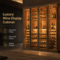 Armoire à vin moderne vintage personnalisée avec cadre en acier inoxydable, porte vitrée, intérieur LED chaud, rangement autoportant pour la maison