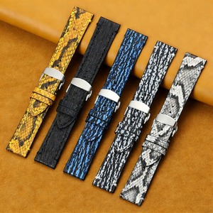 Bracelet de montre Forwelleny 18/20/22mm en cuir de vachette <span class=keywords><strong>vintage</strong></span>, fait main, finition mate, motif embossé peau de serpent et de requin - Product Image 1