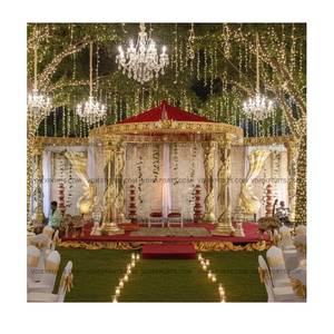 Conjunto de Mandap Circular Dorado Real para Bodas, Escenario Tradicional Tallado a Mano para Bodas de Destino con Muebles a Juego - Product Image 1