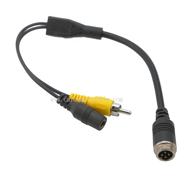 Waterproof 12V 4 Pin Aviation Male to Rca Male and Dc Female Connector Video Power Adapter Cable for Vehicle Car Camera System