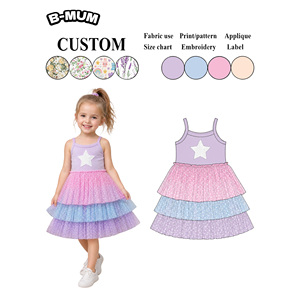 Robe <span class=keywords><strong>Tutu</strong></span> Fille Princesse Scintillante Tendance avec Bretelles Fines et <span class=keywords><strong>Jupe</strong></span> en Tulle Imprimée Étoiles Dégradées Multicouche – Violet - Product Image 1