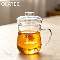 OLATEC Taza Teera De Vidrio Premium, tasse à thé en verre transparent à parois épaisses avec couvercle infuseur pour un usage quotidien à la maison, tasses à thé en verre avec poignée