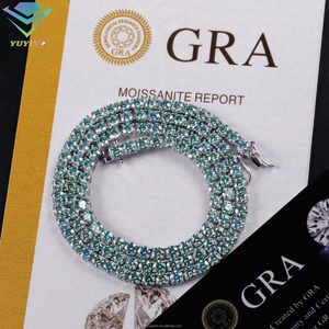 Cadena Hip Hop de 3MM 4MM 5MM de Ancho, Certificado GRA, Moissanita Verde Brillante, Cadena de Tenis de Plata de Ley 925 - Product Image 5