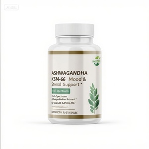 Cápsulas de Extracto de Ashwagandha KSM 66, Suplementos Herbales, Raíz y Semillas, en Bolsa, Botella o Lata, Entrega Rápida de Fábrica - Product Image 1