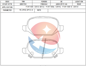 Plaquettes de frein SDCX D1569-8778 / 6808-8919-AA / 6808-8919-AB / 77366388 / 77366491 pour Fiat PANDA / 500 Abarth <span class=keywords><strong>Cabrio</strong></span> 2014 - Product Image 2