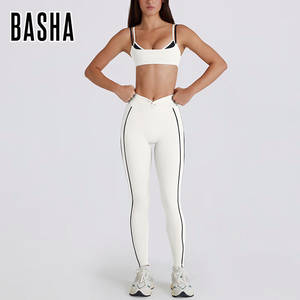 Completo Sportivo Due Pezzi con Strisce Bianche a Contrasto: Leggings e Pantaloncini con Reggiseno Sportivo per Yoga, Allenamento e Fitness Femminile - Product Image 4