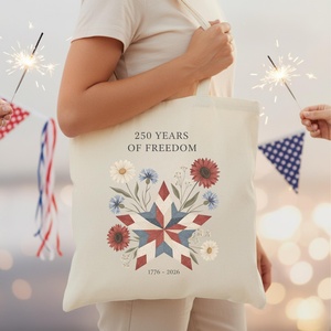Sac de la Fête de l'Indépendance des États-Unis 1776-2026, Sac Cadeau en Toile à Motifs Étoiles et Floraux pour l'Anniversaire de l'Amérique, Sac Fourre-tout Patriotique 250 Ans de Liberté - Product Image 2