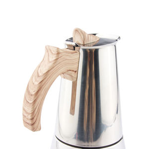 Cafetière à expresso Moka en acier inoxydable avec revêtement en bois écologique personnalisé pour cuisinière - Product Image 2