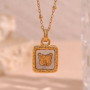 Collar con colgante de mariposa de acero inoxidable chapado en oro de 18 quilates, cadena de eslabones de joyería de concha cuadrada para fiestas, regalos de bodas