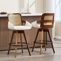 Tabourets de bar 2026 à hauteur de comptoir, pieds en bois massif, dossier en rotin, chaise rembourrée pour îlot de cuisine, salle à manger/salon, maison