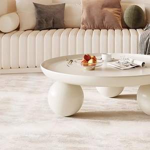 Table basse ronde en résine crème, diamètre 75 cm, mobilier moderne pour salon, idéale pour les petits appartements - Product Image 5