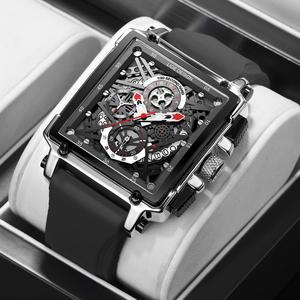 Reloj LIGE LG8935 Cuadrado de Silicona Negra para Hombre, Reloj de Pulsera Analógico de Cuarzo, Cronógrafo, Resistente al Agua, Luminoso, de Diseño + Caja - Product Image 1