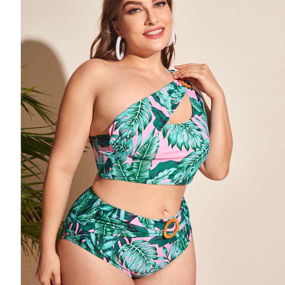 2022 new green print Plus Size Sexy Bikini split swimsuit women Eco Friendly Recycled Nylon Swimwear