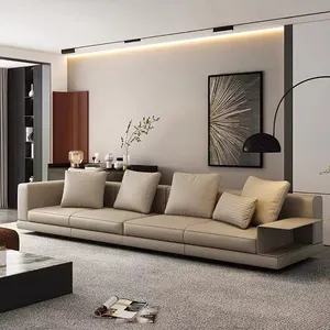 Minimalist light luxury home apartment villa leather sectional couch sofa with arm 4 seater living room sofa set furniture