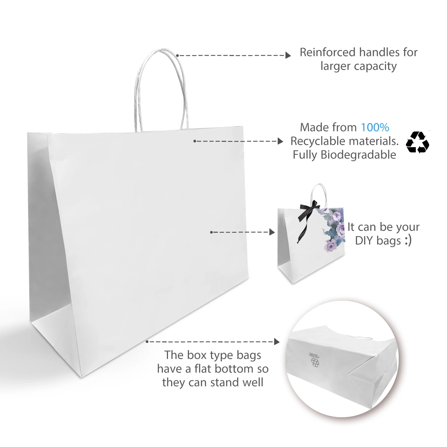 White Kraft Paper Bags with Twisted Handles 16x6x12 inches