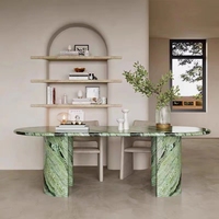 Table à manger HAFROF de style nordique moderne, luxe haut de gamme, en marbre naturel, pieds en acier inoxydable, design ovale pour salon et maison