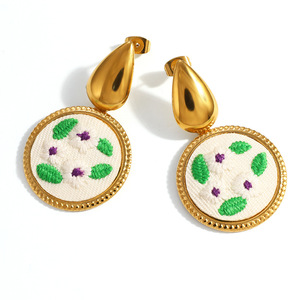 Pendant <b>Earrings</b> Plant Pattern 18k <b>Gold</b> Plated Stainless Steel Studs Fashion <b>Dangle</b> <b>Earrings</b> - Product Image 5