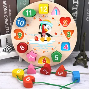 Kids Montessori Wooden Toy Rainbow Blocks Kid Learning Toy Baby Music Rattles Graphic Colorful Wooden Blocks Educational Toy