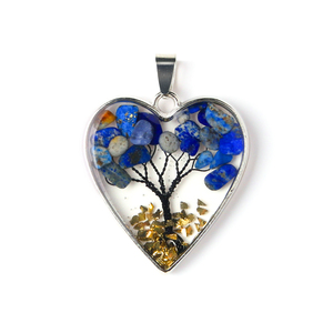 Collier Pendentif Cœur en Pierre Naturelle en Gros pour Femme, Bijoux en Pierres Précieuses, Améthyste, Lapis Lazuli, Pendentif Cœur Arbre de Vie - Product Image 2
