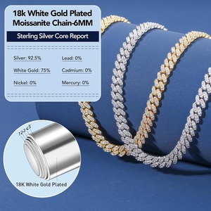 Cadena cubana de moissanita, collar cubano Miami, chapado en oro de 18k, plata de ley, cadena de moissanita con incrustaciones de circonitas para hombres y mujeres - Product Image 3