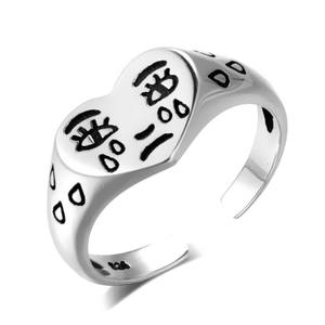 Nouvelle conception rétro, <span class=keywords><strong>bague</strong></span> en argent en forme de cœur pleurant, design d'ouverture, <span class=keywords><strong>emoji</strong></span> pleurant, <span class=keywords><strong>bague</strong></span>, bijoux, cadeau - Product Image 1